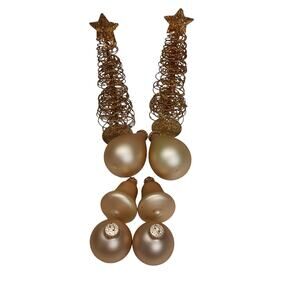 Vintage Gold Christmas Ornaments Set Bells Trees Pear Teardrop Glitter 8 Pc